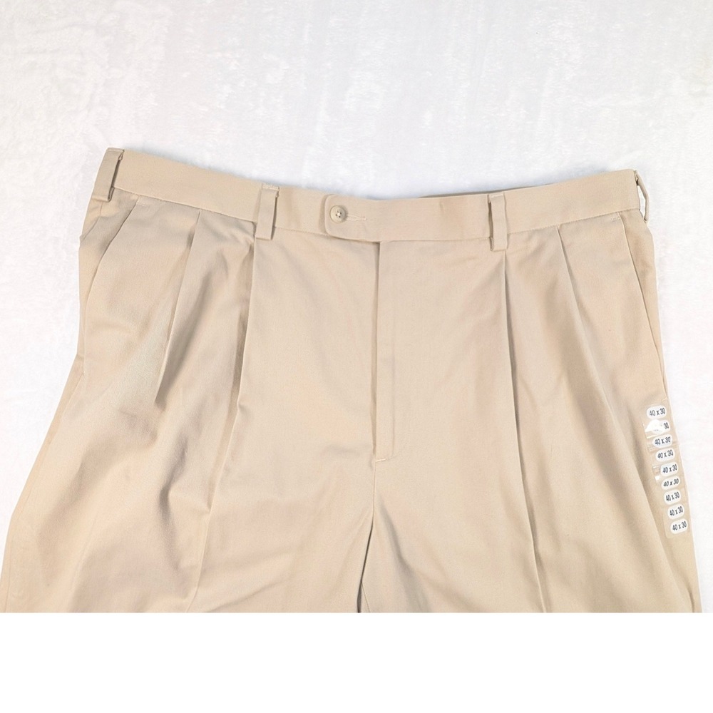 Perry Ellis Portfolio Mens 40x30 Pleated Cuffed Dress Khaki Pants Tan Beige NEW - Picture 3 of 12